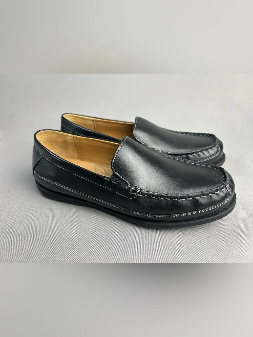 Johnston & Murphy Men’s 5.5 Teen Boys Black Leather Slip-On‎ Dress Shoes Loafers